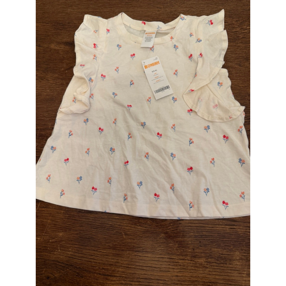 Gymboree Girls Top Size S 5-6 Floral Flutter Sleeve NWT